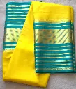 Sunshine Yellow & Teal Blue Soft Silk Saree with Zari Stripes