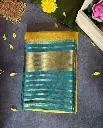 Sunshine Yellow & Teal Blue Soft Silk Saree with Zari Stripes