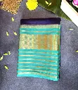 Royal Blue & Sea Green Crepe Silk Saree with Golden Zari Weaving