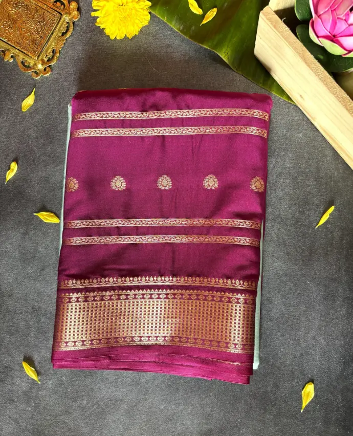 Teal Blue & Violet Half N Half Crepe Silk Saree with Golden Zari Design