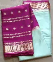 Teal Blue & Violet Half N Half Crepe Silk Saree with Golden Zari Design
