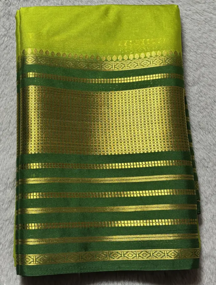Parrot Green with Golden Striped Zari Pattern