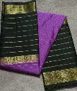 Bottel Green and Purple Crepe Silk Saree with Rich Golden Zari Work