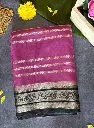Royal purple silk saree with Black and gold zari woven stripes