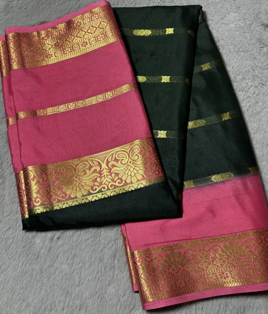 Dual-tone silk saree featuring a bottle green and pink combination