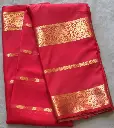 Red Crepe silk saree with Golden Zari work