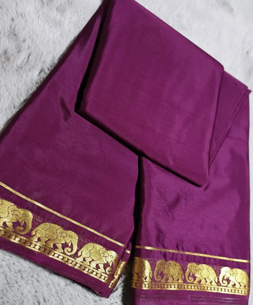 Royal Purple with Golden Border semi Crepe silk saree