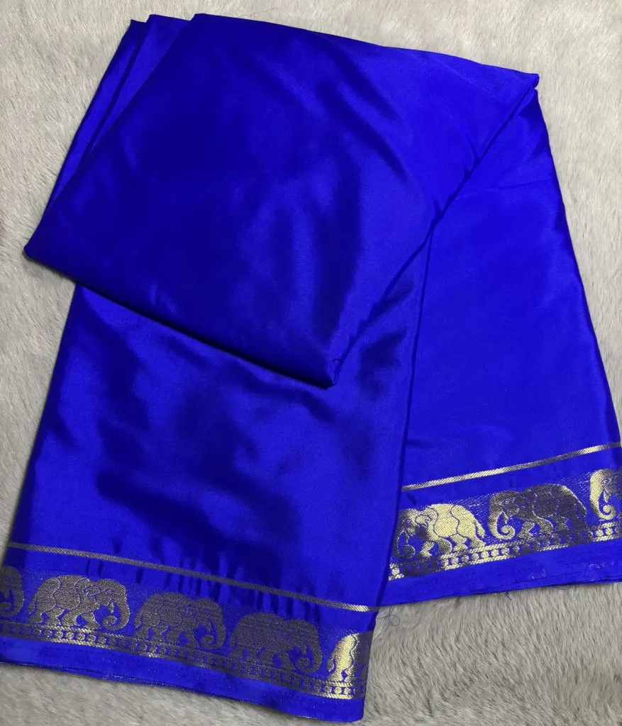Royal Blue with Golden Border semi Crepe silk saree 