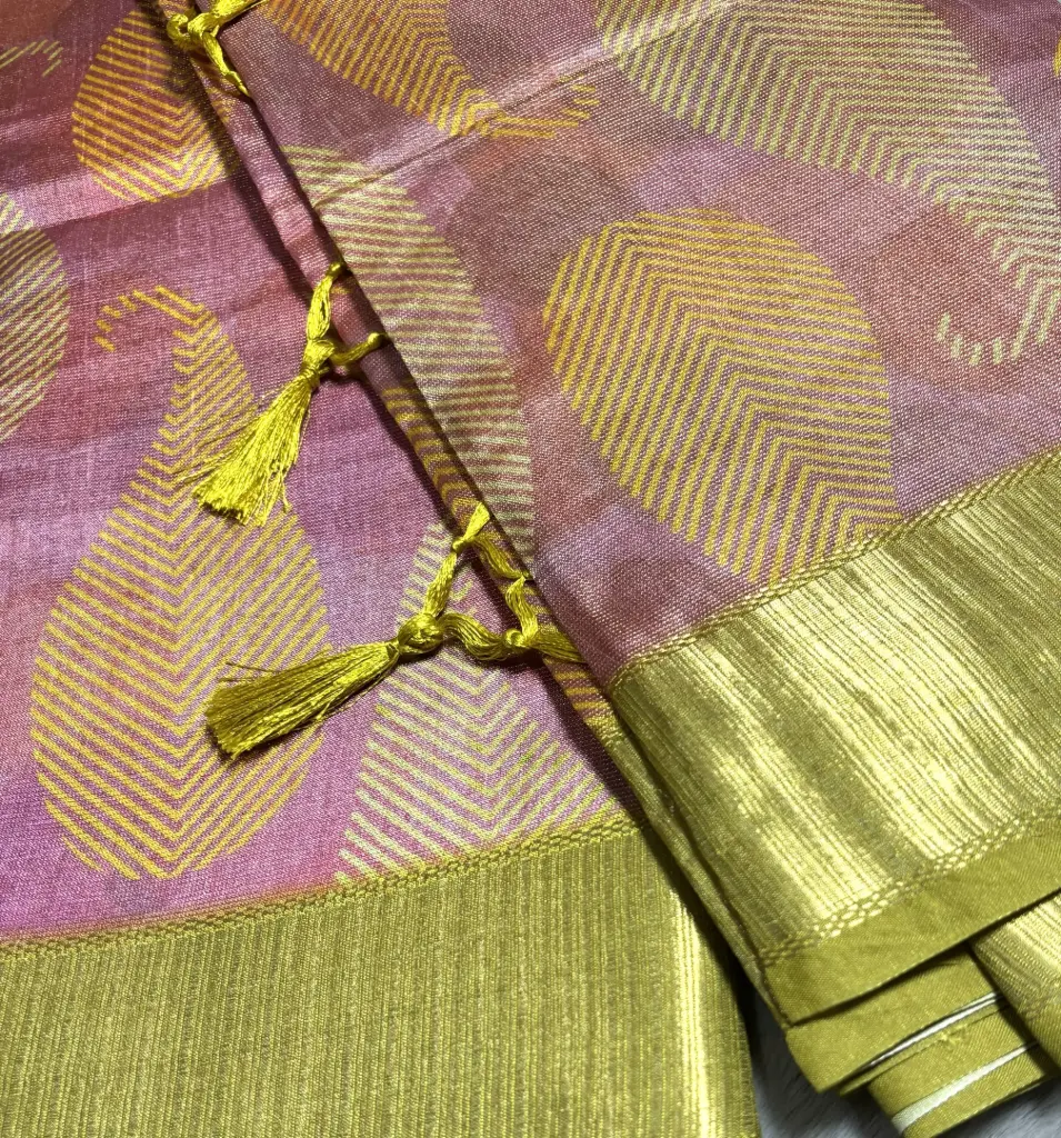 Graceful Lime Green & Light pink Tissue printed saree