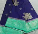 Elegant Navy Blue and Green georgette Saree