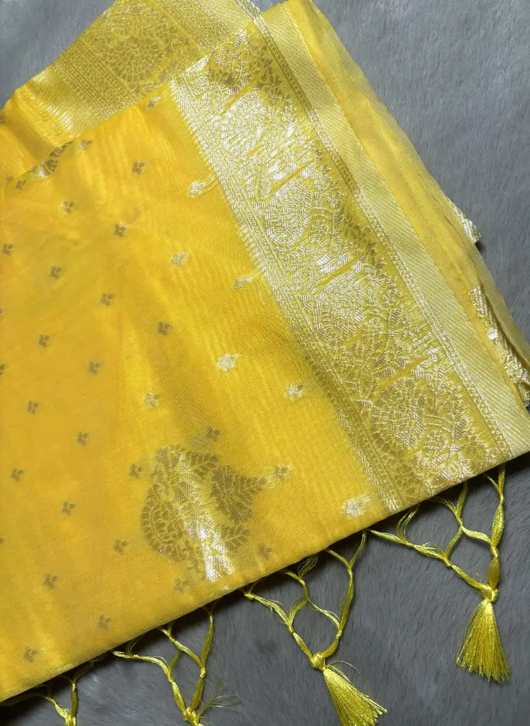vibrant yellow rapier cotton saree with exquisite zari detailing