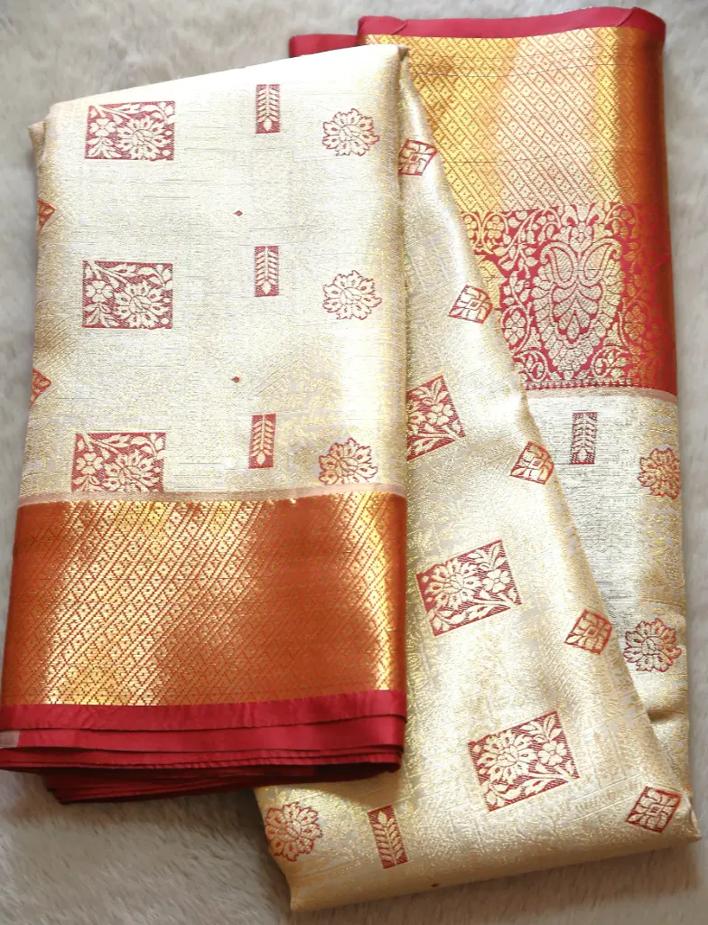 [E-COM01] Red and Gold Tissue Brocket Meena Saree