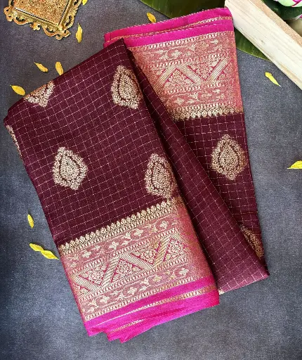 [E-COM04] Deep Wine & Rani Pink Georgette Saree