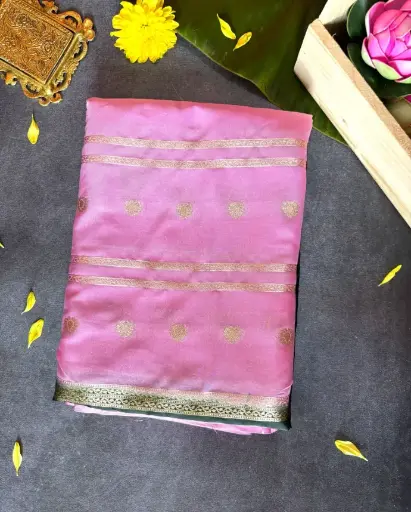 [E-COM15] Dark green and pastel pink Half N Half Crep Silk Saree