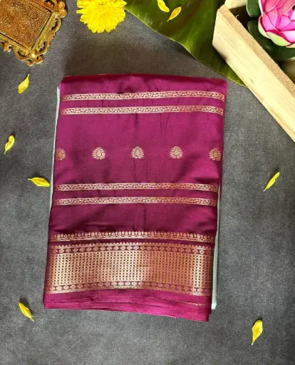 [E-COM14] Teal Blue & Violet Half N Half Crepe Silk Saree with Golden Zari Design