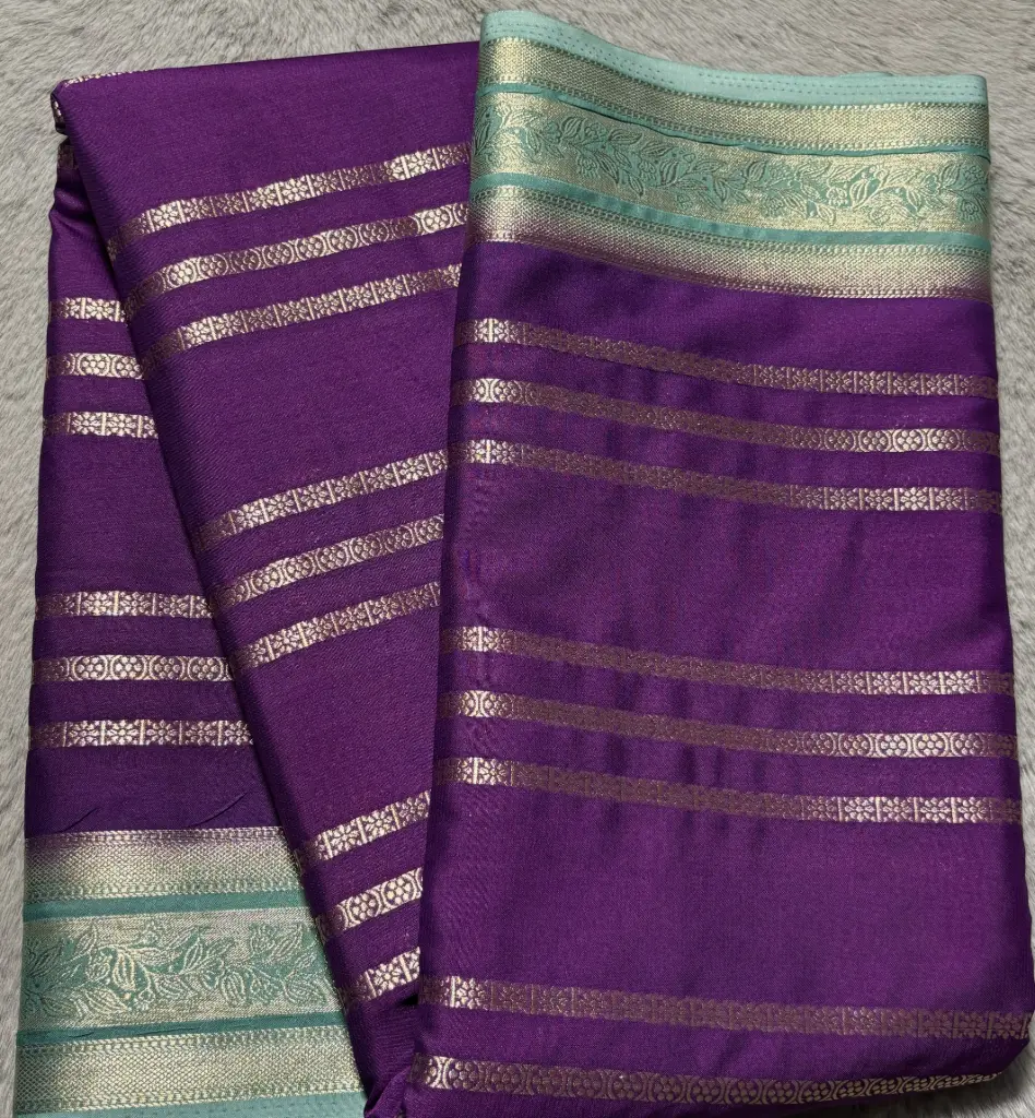 [E-COM013] royal purple silk saree with gold zari woven stripes