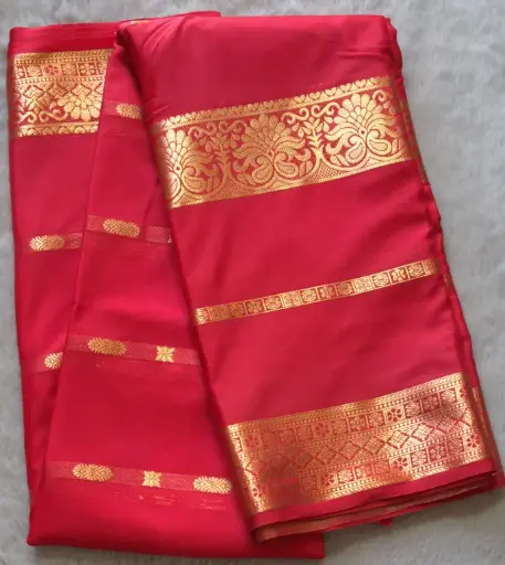 [E-COM25] Red Crepe silk saree with Golden Zari work