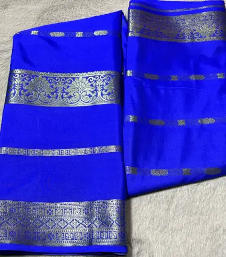 [E_COM27] Ryal blue Crepe silk saree with Golden Zari work