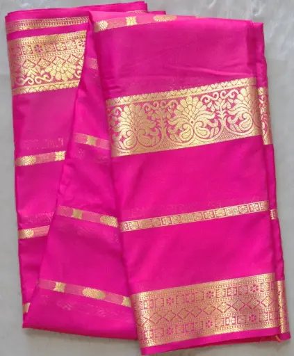 [E-COM028] Rani Pink Crepe silk saree with Golden Zari work