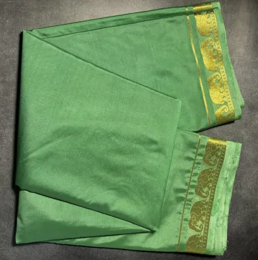 [E-COM029] Emerald Green with Golden Border semi Crepe silk saree