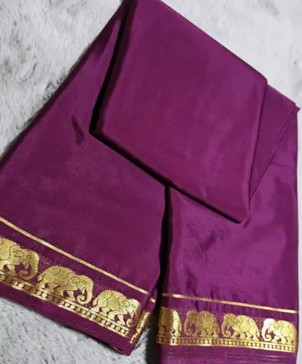[E-COM030] Royal Purple with Golden Border semi Crepe silk saree