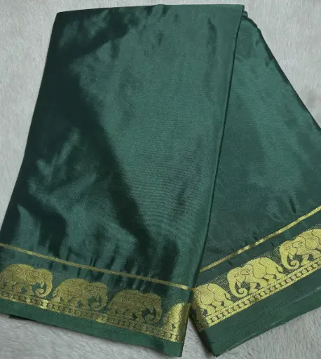 [E-COM031] Bottle Green with Golden Border semi Crepe silk saree