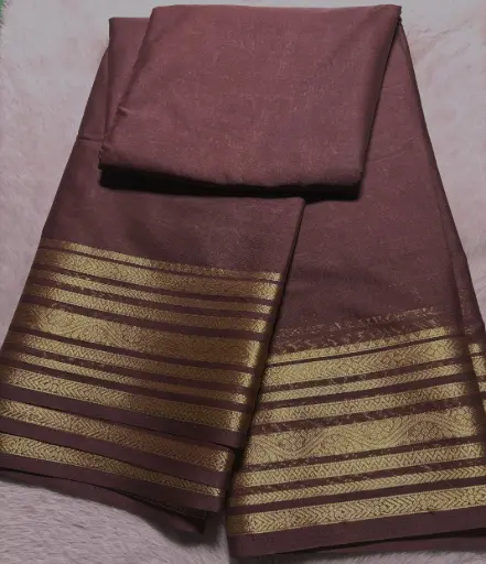 [E-COM033] Rich maroon with Golden Border semi Crepe silk saree 
