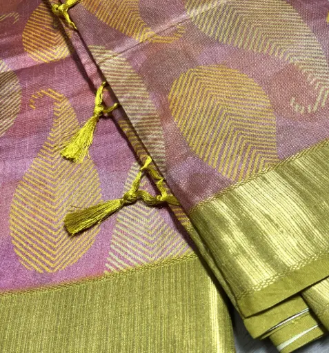 [E-COM034] Graceful Lime Green & Light pink Tissue printed saree