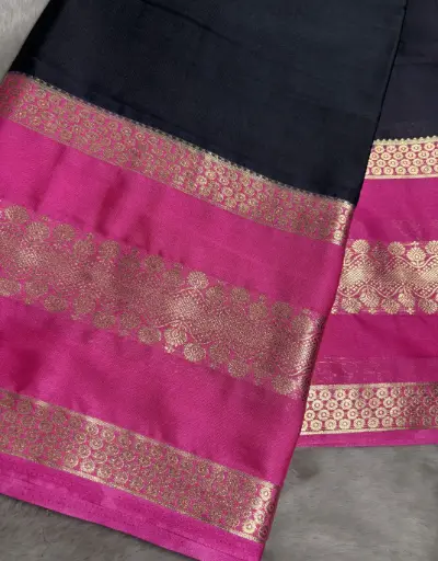 [E-COM038] Rich Deep black and Rani pink Crepe silk Saree